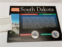 OF) South Dakota colorized state quarters with COA