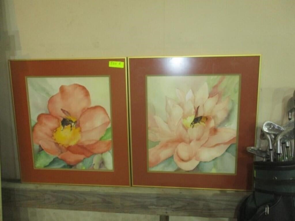 2 floral framed pictures, approx 15"x2'