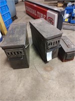 Three metal ammunition boxes