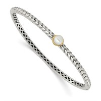 Sterling Silver 14K Cultured Pearl Bangle Bracelet