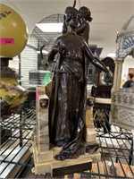 BRONZE JUSTITIA JUSTICE SCULPTURE ON MARBLE NOTE