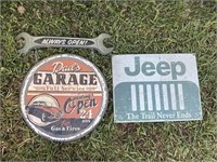 2 METAL SIGNS-JEEP AND DAD'S GARAGE