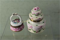 2 LIMOGES TRINKET BOXES CAKE & BASKET