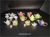 Miniature Collectible Tea Pots & Mouse Ornament