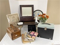 Vintage Shoe Shine Box, Tray Table, Mirror & more