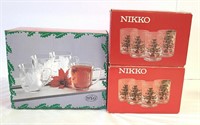 Nikko Christmas Glasses (8) & 4 Holiday Mugs