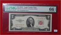1953 C $2 US Note PMG 66 EPQ