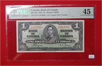 1937 $1 Bank of Canada PMG 45