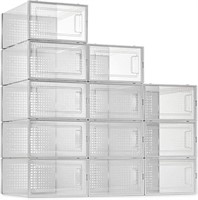 12 Pack Shoe Storage Boxes, Plastic Shoe Organizer