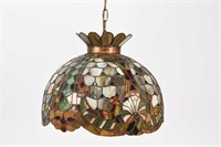 VINTAGE STAINED LEADED GLASS CHANDELIER
