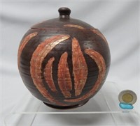 Pictou Pottery lidded bowl, 5 3/4" high