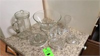 Juicers, pitcher, large glass bowl and other