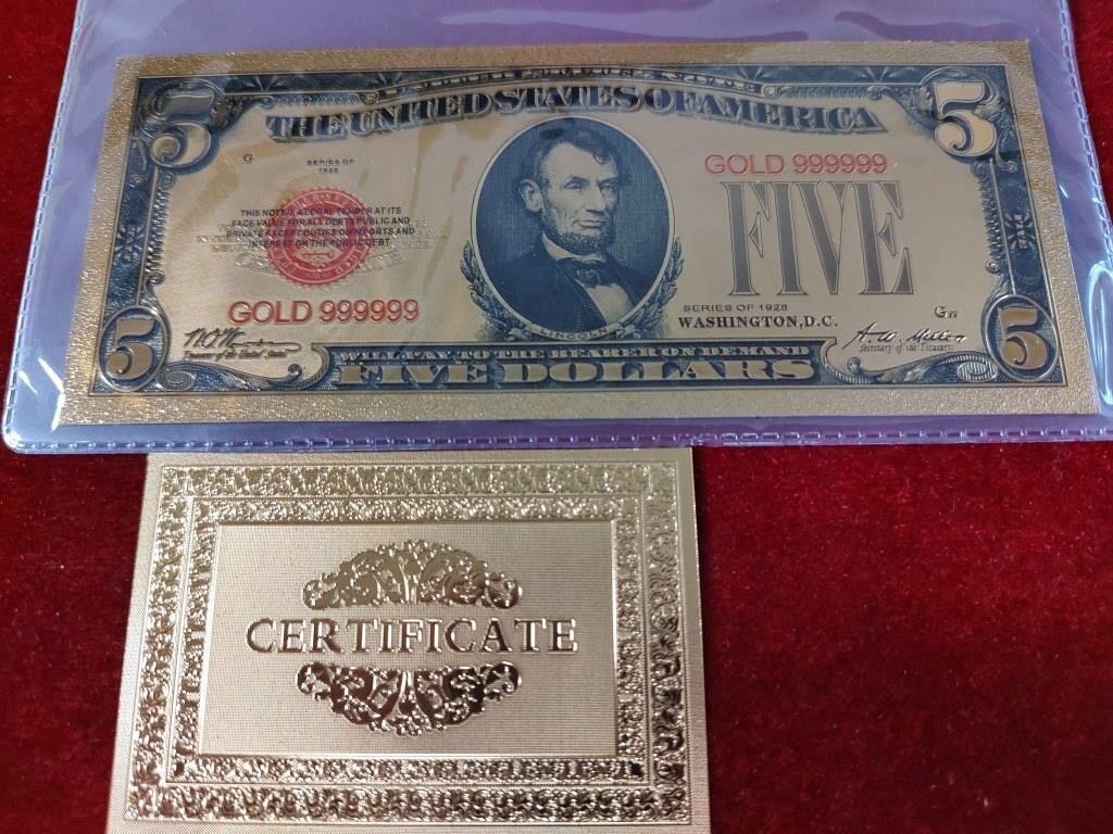 Golden $5 Lincoln Banknote