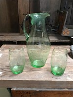 Green jug & 2 glasses
