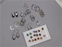 Silvertone pierced earrings - 8 pair colored stone