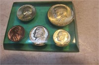 1964 Coin Silver Set in Resin Paperweight