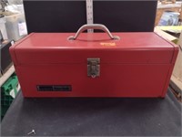 Vintage Red Metal Tool Box With Content