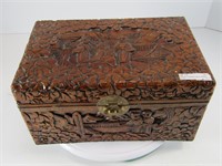 UNIQUELY CARVED LINED, LIDDED WOOD BOX