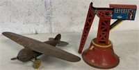 lot of 2 Metal Airplane & Wolverine Tin Crane