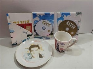 Assorted Elvis Plate, Mug & DVDs