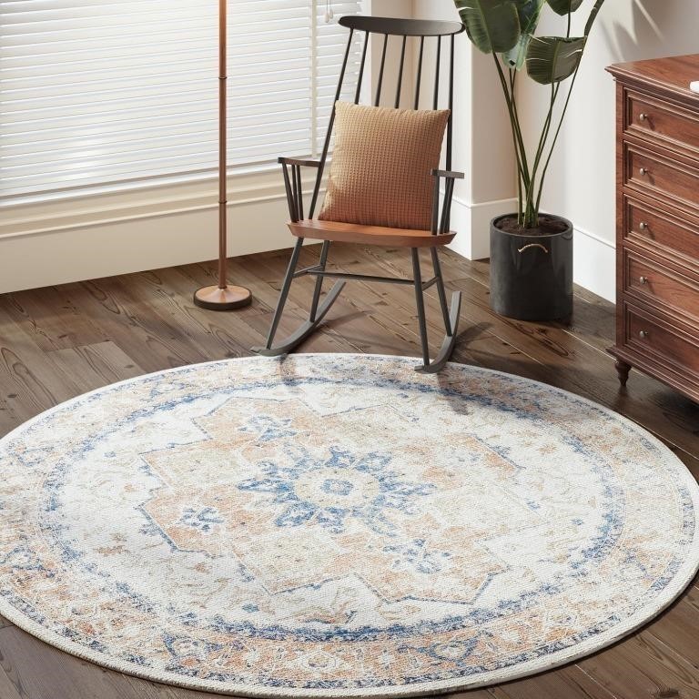 JIANCHAN Fall Round Rug 6ft Washable Rug Area Rug