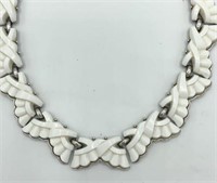 Vintage TRIFARI White Lucite Ribbed Wings Necklace