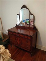 Ornate Carved Depression-era Dresser With Mirror