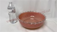 Antique Blown Glass 10" Bowl w Clear Ripple Lip