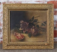 A Folk Art Floral Still Life, Oil on board in a