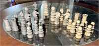 Wooden chess pieces - 32 total, king is approx