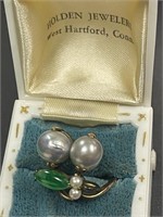 14k Estate Emerald and Pearl Ring