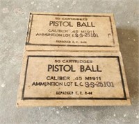 2 - 50 Round Boxes 45 cal. Ball Ammo - Unopened