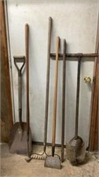 post auger, bar, barn scraper, rake, garden weed