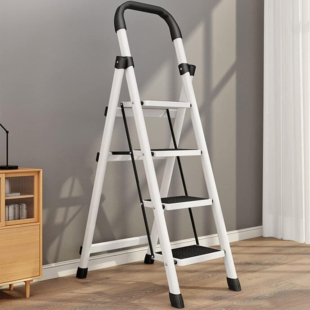 Portable Step Ladder  Folding  White and Black