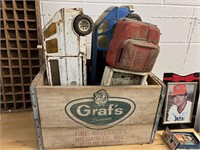 VTG METAL TRUCKS AND CRATE