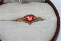 9ct yellow gold ring, orange sapphire & diamonds