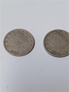 1907, 1908 V Nickel Coin Lot