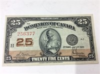 1923 Canadian 25 Cent Bill