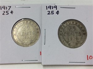 1917,19  Newfoundland Silver 25 Cents