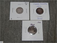 3 diff. Seated Liberty SILVER dimes 1842-68