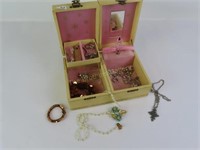 Jewelry Box Lot of Vintage Jewelry, Muscial Box