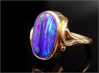 Vintage blue opal set rose gold ring