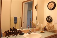 Contents of Main Bathroom--Metal Horse Decor,