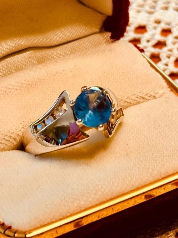 Estate Ring .80 ct Blue Stone stamped as pictured