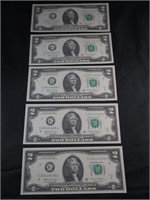 5 Uncirculated Sequential 2017 $2 Bills