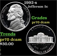 Proof 1992-s Jefferson Nickel 5c Grades GEM++ Proo