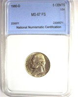 1980-D Nickel MS67 FS LISTS $275 IN 66FS