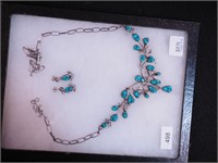 Sterling and turquoise necklace, 24" long marked