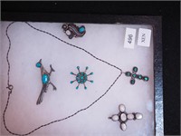 Sterling chain with turquoise cross pendant; plus