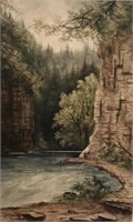 J.W. Gray Watercolor of a Adirondack Chasm